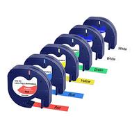 Gigmeta 6 X Nastro per Etichette In Plastica, Compatibile con Dymo LetraTag Plastica Nastri, 12mm x 4m Nero su Bianco/Rosso/Giallo/Blu/Verde, Compatibile con Dymo LT-110T LT-100H LT-2000 LT- QX50