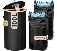 Gigmeta Contenitore da 100 l Conservazione Delle Bottiglie con Coperchio, Bottiglie di Plastica Vetro Bidoni Raccolta Differenziata, Contenitori Differenziata Bottiglie Vuote