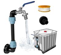 Gigmeta Serbatoio IBC a collo d'oca, rubinetto di uscita IBC a collo d'oca da 3/4" con rubinetto in ottone und tubo di prolunga da 25 cm, rubinetto di arresto S60x6, adattatore IBC per barile da 1000L