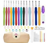 Gigmeta Set di 14 ganci all'uncinetto, per principianti adulti, set all'uncinetto per lavorare a maglia con manici ergonomici in gomma, custodia e borsa portatile, regalo per sorelle