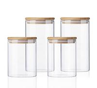 Gigmeta Set di 4 Barattoli di Stoccaggio 800/1200 Ml Con Coperchi in Bambù, Ermetici da Cucina per Spezie, in Vetro Borosilicato Rinforzato