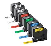 Gigmeta Set di 6 nastri Compatibile per Dymo D1, 12 mm x 7 m, per Dymo Labelmanager PNP/160/210D/280/350/420P/450D/500TS, D1 45013 45016 45017 45018 45019, Nero su bianco/blu/rosso/Giallo/Verde
