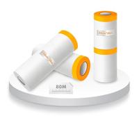 Gigmeta Totale di 80 metri di pellicola di copertura con nastro adesivo - Set di 4 pezzi (2 rotoli da 55 cm x 20 m; 2 rotoli da 150 cm x 20 m) - Pellicola di copertura per pittori - Nastro dorato -