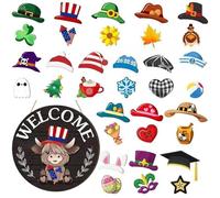 Gihioue Targhetta di benvenuto per ingresso anteriore | Set di decorazioni stagionali per porta in legno, decorazione dolce per casa, autunno, giardino, negozio, festa di compleanno, Natale, ufficio