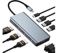 GIISSMO - Docking station 10 in 1 per computer portatile con 2 porte HDMI 4K, RJ45, 10 Gbps USB C/USB A 3.1, 100 W PD, USB 2.0, slot SD/TF per MacBook/Dell/HP/Lenovo/Surface