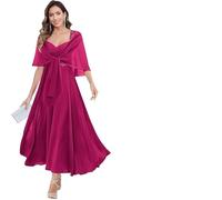 GIJMZY Abiti Da Cerimonia For La Madre Della Sposa In Chiffon, Linea Ad A, Lunghezza Tè, Con Scialle, Lunghi In Pizzo E For Le Donne