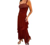 GIJMZY Abito da Donna in Chiffon Senza Spalline Collo Staccabile Maxi Sciarpa Cinturino Multi Livello Volant a Strati Orlo Fluido Sottile Elegante Signora