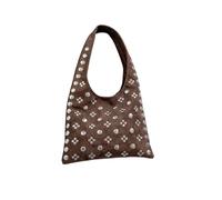 GIJMZY Borsa a tracolla sotto le ascelle con rivetti a pois in pelle scamosciata da donna borchie in metallo moto stile punk vintage(Coffee)