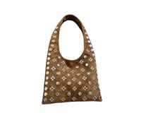 GIJMZY Borsa a tracolla sotto le ascelle con rivetti a pois in pelle scamosciata da donna borchie in metallo moto stile punk vintage(Brown)