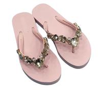 GIJMZY Comfortable All-match Beach Shoes Non-slip Soft Bottom Casual Flip-flops Rhinestone Chain Flat Slippers(Pink,41)