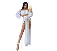 GIJMZY Copricostume Da Spiaggia Bikini Donna, A Maniche Lunghe, Con Gonna, For Accappatoio, E Abbigliamento(White)