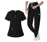 GIJMZY Divisa Sanitaria Donna Completo Uniforme da Infermiera e Medico for Uomo e Donna, con Scollo a V, Elastico, ad Asciugatura Rapida, Top e Pantaloni, for odontoiatria Orale.(Black,M)