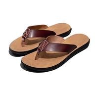 GIJMZY Leather Flip-flops For Men Cool Beach Summer Shoes Hotel Slippers Man Big Size 47 Light Flats Luxe Men's(Red Brown,41)
