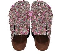 Gikleihwy Pantofole Mule Donna con Tacco in Sughero e Paillettes, Punta Tonda, Supporto Plantare Ortopedico, Comode Clogs da Infilare Larghezza Ampia Punta Chiusa Loafers(Braun,36 EU)