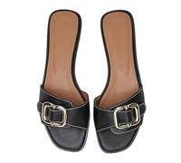 Gikleihwy Pantofole Piatte con Una Sola Parola da Donna Fibbia in Metallo Punta Quadrata Punta Aperta Slip-on Sandali Moda Abito Sexy Matrimonio Estate Scarpe con Tacco Grosso(Black,41 EU)