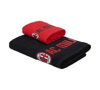 GIL S.R.L. AC Milan - Set asciugamani 50x100-100% cotone - Peso: 400 g/m² - Nero e Rosso, Classic Crest. Per tutti i Tifosi Rossoneri - Prodotto Ufficiale Ac Milan