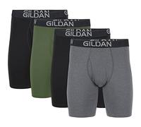 Gildan Boxer in Cotone Elasticizzato, Multipla Corti, Black Soot/Heather Dark Grey/Green Midnight (Confezione da 4, Gamba Lunga), S (Pacco da 4) Uomo