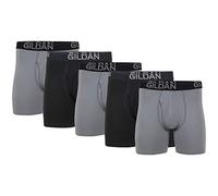 Gildan Boxer da Uomo in Cotone Elasticizzato, Confezione Multipla (Confezione da 4), Flanella Grigia/fuliggine Nera (Confezione da 5, Gamba Normale), L