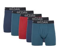 Gildan Cotton Stretch Boxer Brief, Multipack Corti, Blue Cove/Hawaiian Blue/Heather Red Mark (Confezione da 5), M (Pacco da 5) Uomo