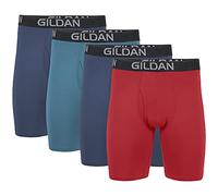 Gildan Cotton Stretch Boxer Brief, Multipack Corti, Blue Cove/Hawaiian Blue/Heather Red Mark (Confezione da 4, Gamba Lunga), XL (Pacco da 4) Uomo