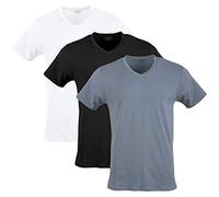 Gildan Cotton Stretch V-Neck T-Shirt Biancheria Intima, Bianco/Nero Fuliggine/Grigio Flanella (Confezione da 3), XL (Pacco da 3) Uomo