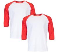 Gildan T-Shirt Raglan 3/4 in Cotone Pesante, Stile G5700, Confezione da 2, Bianco/Rosso, L (Pacco da 2) Uomo