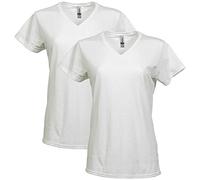 Gildan T-Shirt in Cotone Pesante con Scollo a V, Confezione da 2, Bianco, XL Donna