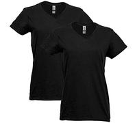 Gildan Heavy Cotton V-Neck T-Shirt, 2-Pack, Nero, L Donna