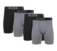Gildan Men's Cotton Stretch Long Leg Boxer Brief, Grey Flannel/Black Soot (4-Pack), 2X-Large