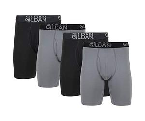 Gildan Men's Cotton Stretch Long Leg Boxer Brief, Grey Flannel/Black Soot (4-Pack), 2X-Large