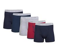 Gildan Men's Short Leg Boxer Briefs, Multipack Corti, Navy/Heather Navy/Sport Grey/DOT/Navy (Confezione da 5, Lunghezza più Corta), XL (Pacco da 5) Uomo