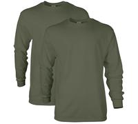 Gildan T-Shirt a Maniche Lunghe Ultra in Cotone, Stile G2400, Multipla, Verde Militare (Confezione da 2), S (Pacco da 2) Uomo