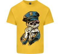 Gildan T-Shirt Bambino Bambina Manica Corta Crew Neck Cotone Policeman Skull