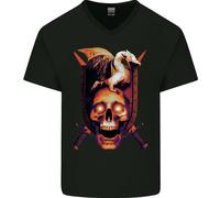 Gildan T-Shirt Collo A V In Cotone Nera Con Stampa Scheletro Fantasy Demon S-2XL