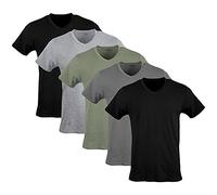 Gildan V-Neck T-Shirts, Multipack, Style G1103 Intimo, Nero/Grigio Sport/Antracite/Verde Militare (Confezione da 5), L (Pacco da 5) Uomo
