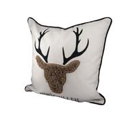 GILDE 47409 - Cuscino a forma di cervo, colore: Crema/marrone/nero con testa di cervo, retro in velluto, 100% poliestere, con chiusura lampo, lavabile a 30 gradi, altezza: 45 cm, larghezza: 45 cm