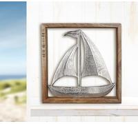 GILDE Barca a vela decorativa, regalo marittimo, decorazione da parete, barca a vela, decorazione per il bagno degli ospiti, per la patente di guida, immagine decorativa da appendere, telaio in legno