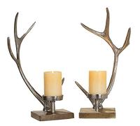 GILDE Candelabro in alluminio con base in legno, 41,5 x 19,5 x 14 cm, argento, set da 2 pezzi