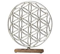 Gilde Decorazione fiore della vita - fiore della vita - regalo di compleanno San Valentino moglie fidanzata mamma - legno alluminio - Colore: marrone argento - altezza 36 cm