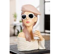 GILDE Figura Lady Adeline in resina bianca, superficie strutturata, altezza 28 cm, larghezza 18 cm, profondità 13 cm, forma da donna