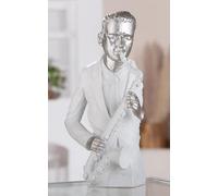 GILDE Figura Musician, in resina, bianco opaco, effetto metallico, sassofono, musicista, altezza: 31,5 cm, larghezza: 19,5 cm, profondità: 11,5 cm, decorazione, regalo, arte, scultura