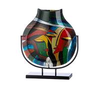 GILDE GLAS art Vaso decorativo su supporto in metallo nero - Face Face - Oggetto artistico dipinto a mano - Multicolore altezza 40 cm
