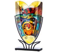 GILDE GLAS art Vaso decorativo su supporto in metallo nero - oggetto artistico dipinto a mano - Multicolore altezza 48 cm
