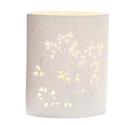 Gilde Lampada Prickel - in porcellana - foglie, erba, fiori - diversi motivi e dimensioni, Porcellana, Vögel auf Baum - H:20cm - Weiß 40W