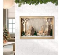 GILDE Oggetto da parete LED Foneva, legno naturale, motivo cervo e foresta, quadrato, 30 x 50 x 5 cm