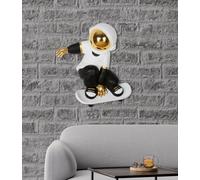 GILDE Oggetto da parete skateboard astronauta in resina effetto metallico, nero/bianco, 45 x 39 x 14 cm