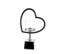 GILDE Portacandela Te Quiero - Forma a cuore - Alluminio e vetro - Nichelato lucido - Nero/Argento - Altezza 40 cm x Larghezza 27 cm
