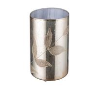 GILDE Portacandele Bosque in vetro, color argento, finitura anticata, altezza 33 cm x diametro 18 cm, motivo foglie, cilindrico, candelabro