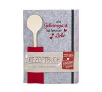 GILDE Quaderno di ricette fai da te A5 - Ingrediente segreto è amore - Libro di cucina vuoto per ricette preferite cottura - Libro di cucina da soli - Ricette libro - con cucchiaio in legno - A5