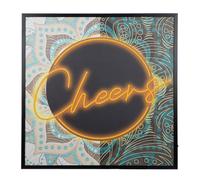 GILDE Quadro a LED Cheers - Tela - Quadrato - Altezza 83 cm x larghezza 83 cm - Blu arancione nero - Scritta Design